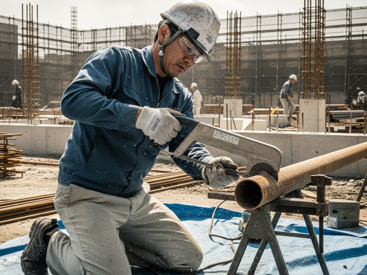 建築現場のCPパイプ加工における熟練工依存と非効率な現場作業