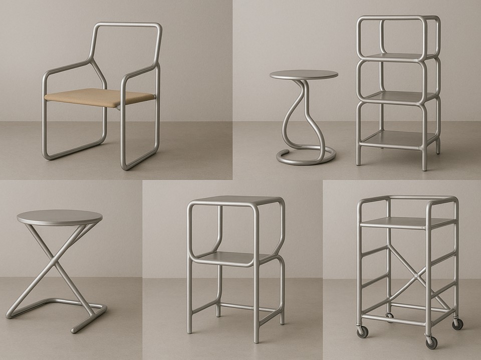 アルミ特性を活かしたデザイン性ある家具